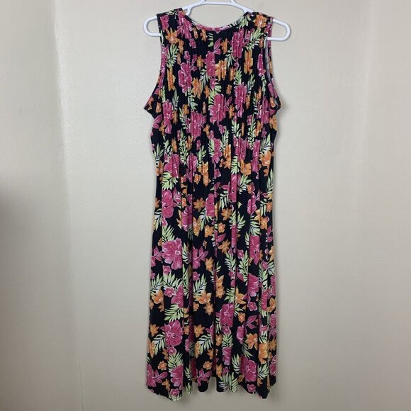 Woman Within Womens Maxi Dress 1X 22 24 Sleeveless Tropical Floral Pink Pleated - Picture 3 of 13